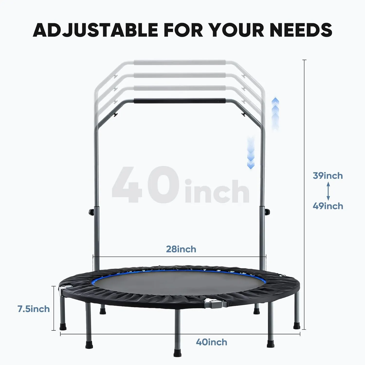 DUMOS 40/48" Foldable Mini Trampoline for Adults, Rebounder Trampoline with Adjustable Bar, Indoor/Outdoor Use, Max Load 330lbs