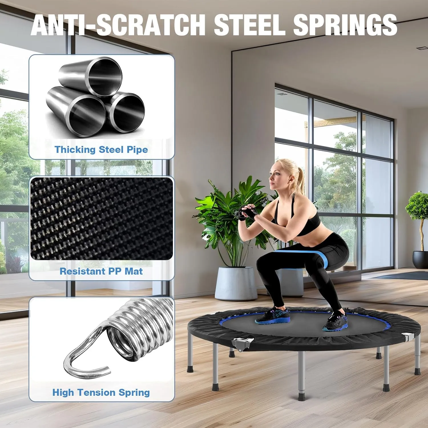 DUMOS 40/48" Foldable Mini Trampoline for Adults, Rebounder Trampoline with Adjustable Bar, Indoor/Outdoor Use, Max Load 330lbs