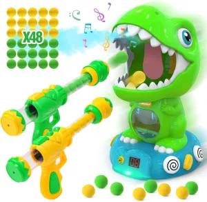 EagleStone Movable Dinosaur Shooting Toys for Kids 5-7 with Spraying, Electronic Target Game Toy with 2 Pump Guns, 48 Foam Balls, Party Favor Christmas Toys with Score Record, Sound