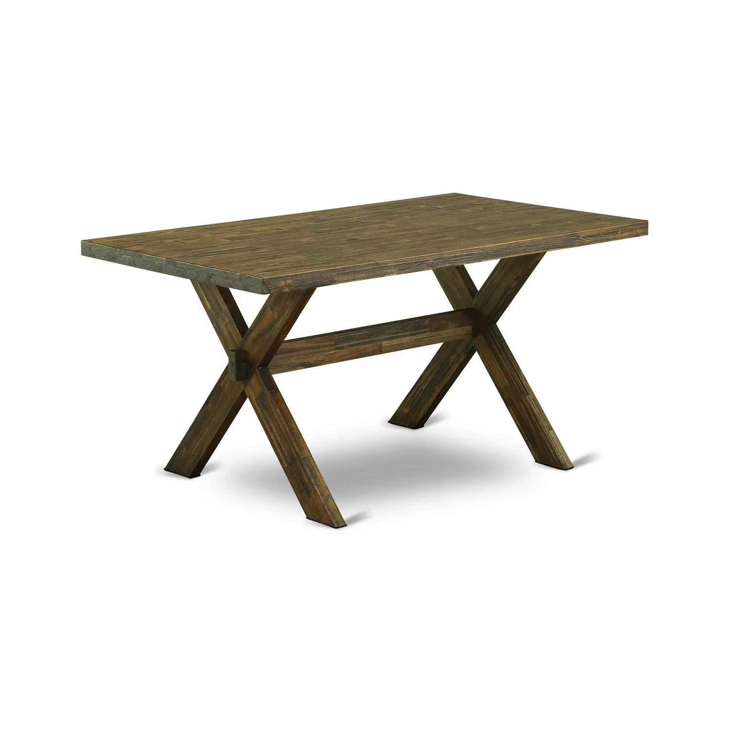 East West Furniture X776EL718-6 6 Piece Dinette Set Contains a Rectangle Dining Table with X-Legs and 4 Brown Linen Linen Fabric Parson Chairs with a Bench, 36x60 Inch, Multi-Color