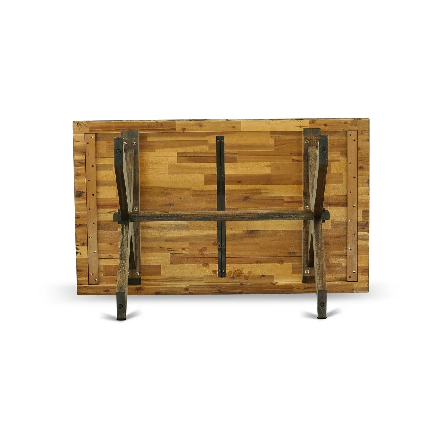 East West Furniture X776EL718-6 6 Piece Dinette Set Contains a Rectangle Dining Table with X-Legs and 4 Brown Linen Linen Fabric Parson Chairs with a Bench, 36x60 Inch, Multi-Color