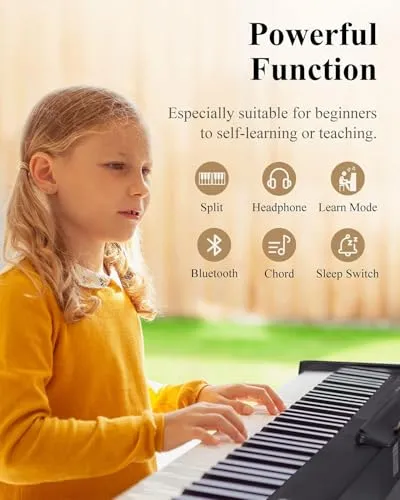 Eastar EP-10 Beginner Foldable Digital Piano 88 Key Full Size Semi Weighted Keyboard, Bluetooth Portable Electric Piano with Piano Bag