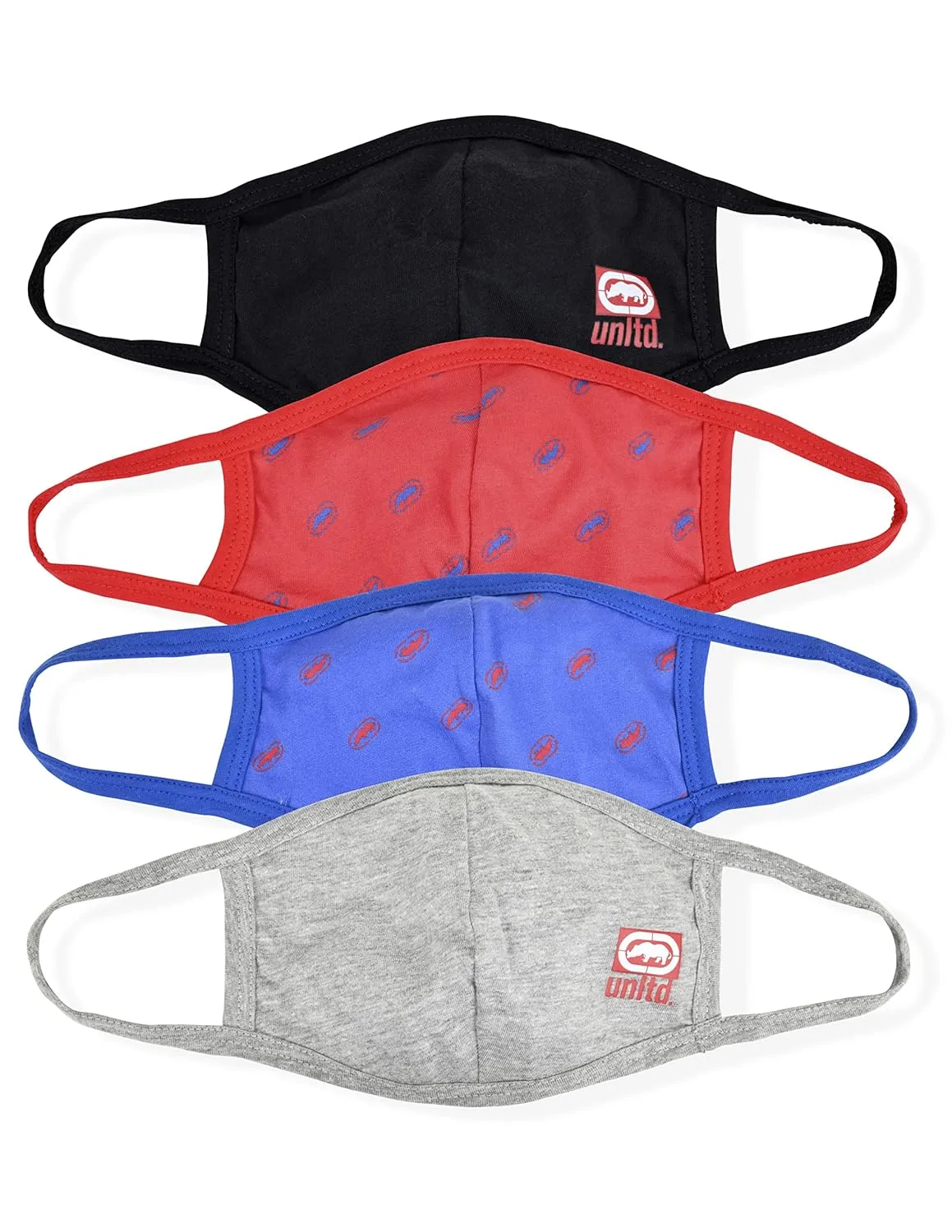 Ecko Unltd Men's Cloth Face Masks (4 Pack), One Size Fits Most, Grey/Red/Black/Blue
