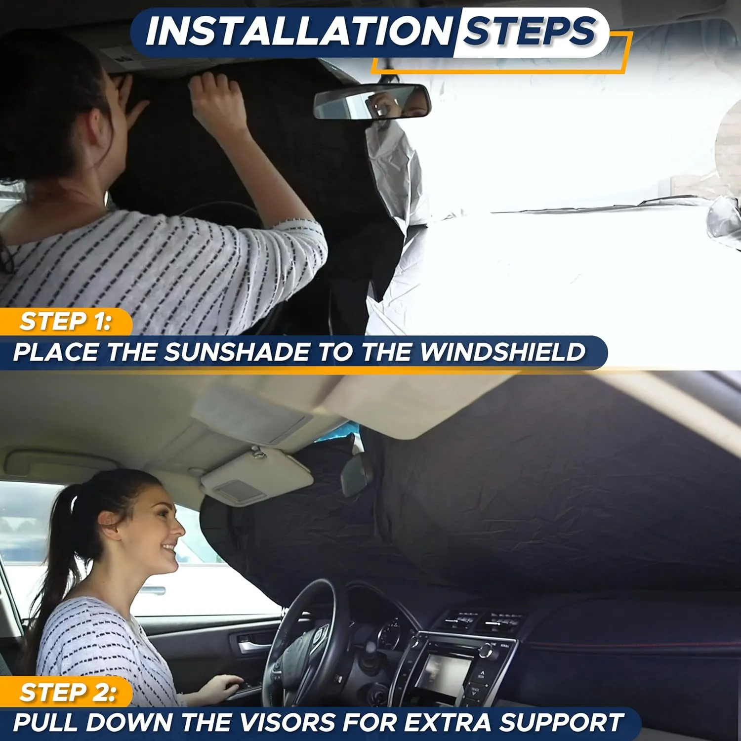 EcoNour Car Shade Front Windshield | Windshield Dash Protector for Maximum UV Rays and Sun Heat Protection | Sun Visor Car Interior Accessory for Cooler Interior | Large (64 x 34 inches)