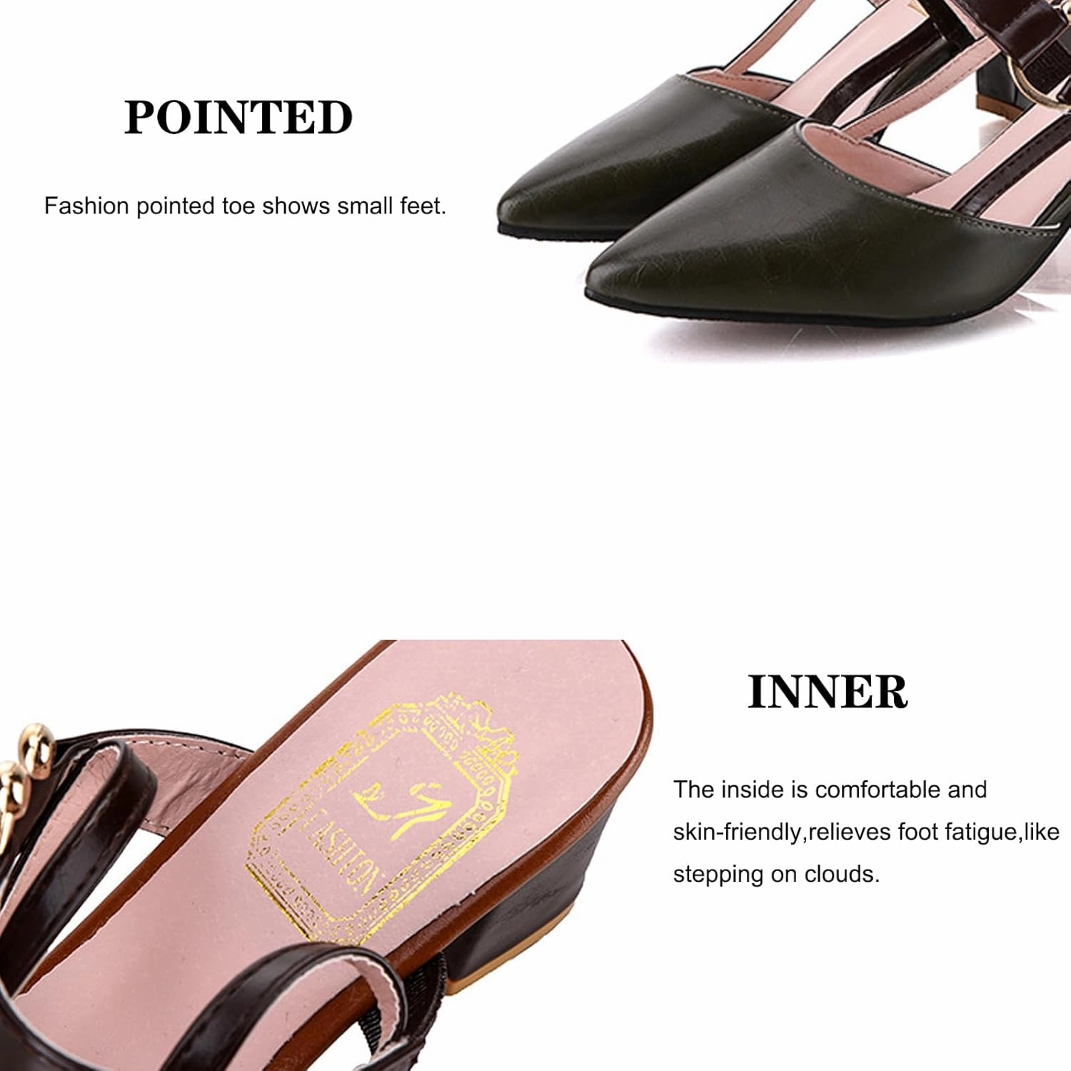 EFTCAL Women's Pointed Toe Closed Toe Chunky Heels Pumps,Comfortable Strap Slingback Party Dress Shoes