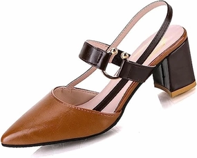 EFTCAL Women's Pointed Toe Closed Toe Chunky Heels Pumps,Comfortable Strap Slingback Party Dress Shoes