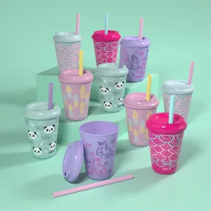 Ello Kids Plastic Reusable Color Changing Cups with Twist on Splash-Proof Lids and Straw, BPA Free, Dishwasher Safe, 12oz, Fruit Pop, 10 Pack