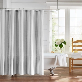Elrene Home Fashions Farmhouse Living Homestead Stripe Fabric Shower Curtain, 72.00" x 72.00", Black