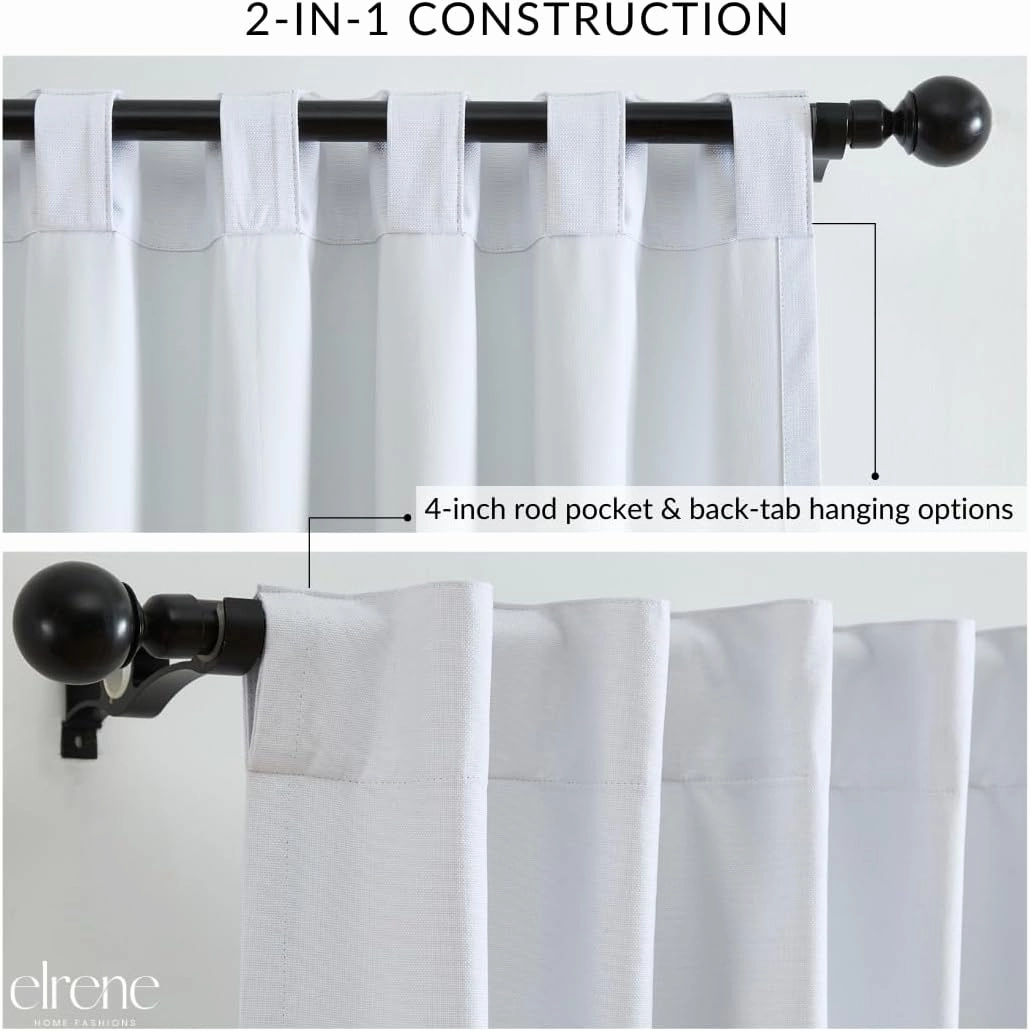 Elrene Home Fashions Solace 100% Max-Blackout Energy Efficient Solid Texture Window Curtain Panel with Rod Pocket/Back Tabs for Living Room/Bedroom/Home Office, 52"x95", White