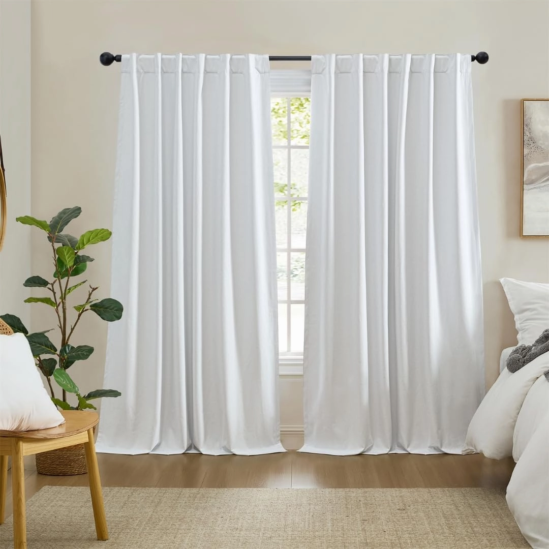 Elrene Home Fashions Solace 100% Max-Blackout Energy Efficient Solid Texture Window Curtain Panel with Rod Pocket/Back Tabs for Living Room/Bedroom/Home Office, 52"x95", White