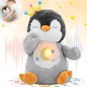 Emoin Breathing Stuffed Animal Penguin Plush, Soothing Breathing Penguin Plush Toy with Lights and Music Penguin Gifts Stuff for Adults and Kids