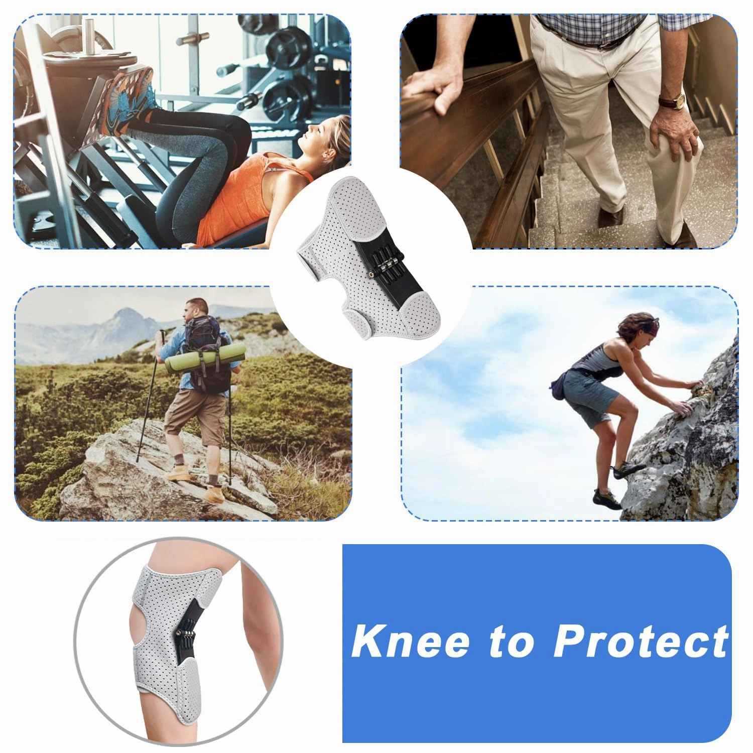 Enhanced Spring-Loaded Knee Support 2 Pack (Upgraded Stabilizer) - Adjustable Breathable Knee Brace for Squats, Volleyball & Climbing, Non-Slip Joint Protection Booster for Active Men & Women (Gray)