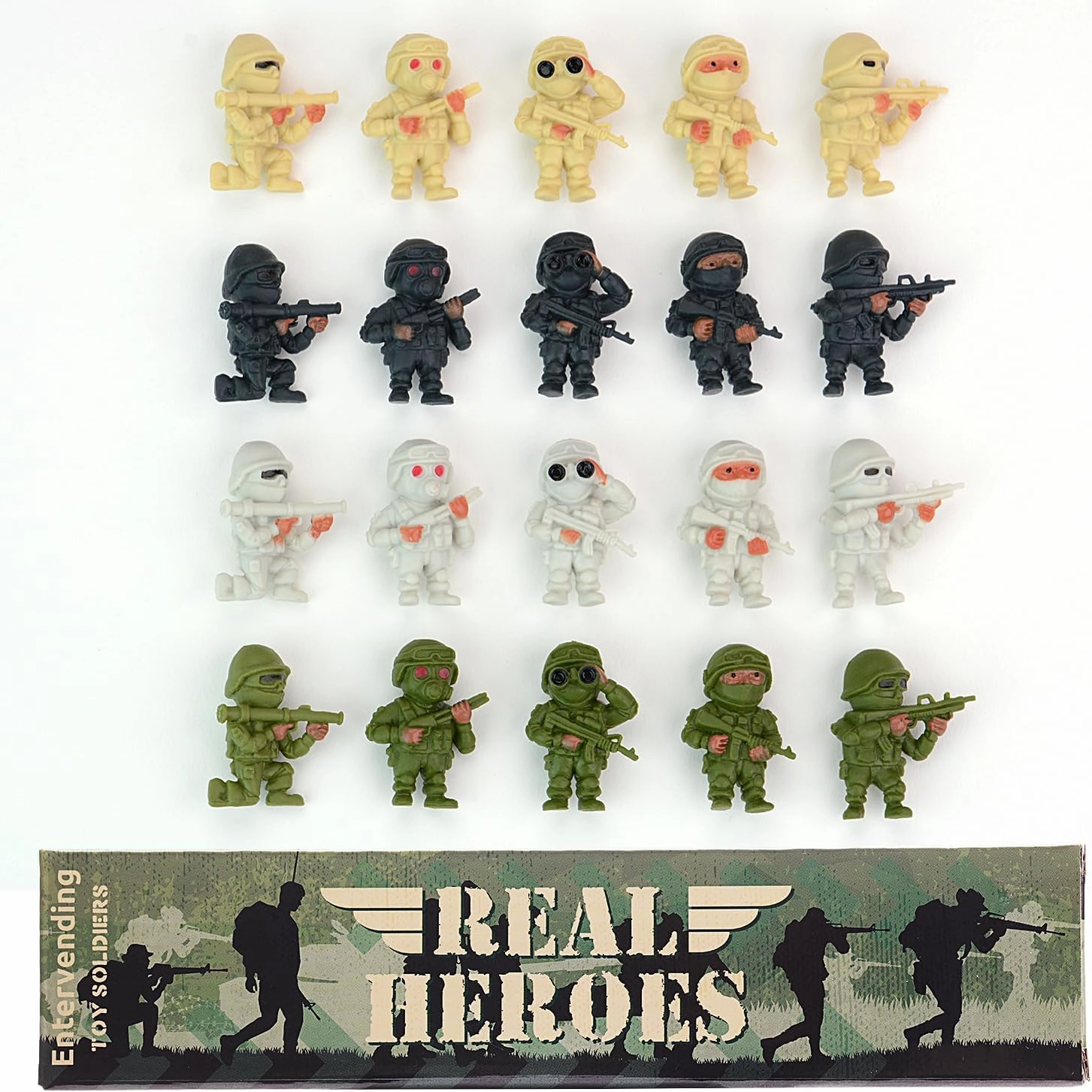 Entervending Army Men Action Figure - Small Soldiers Toys in Gift Box - 30 Pcs Army Soldier Toy Playset - Military Toys - Toy Army Men - Army Party Decorations