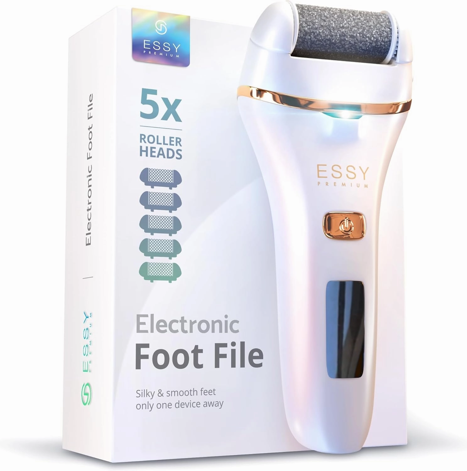 Essy Electric Foot Callus Remover Foot File Electric Callus Remover for Feet Electric Foot Filer Dead Skin Remover for Feet Callous Remover Tool Electric Pedicure (White Pearl Gold)