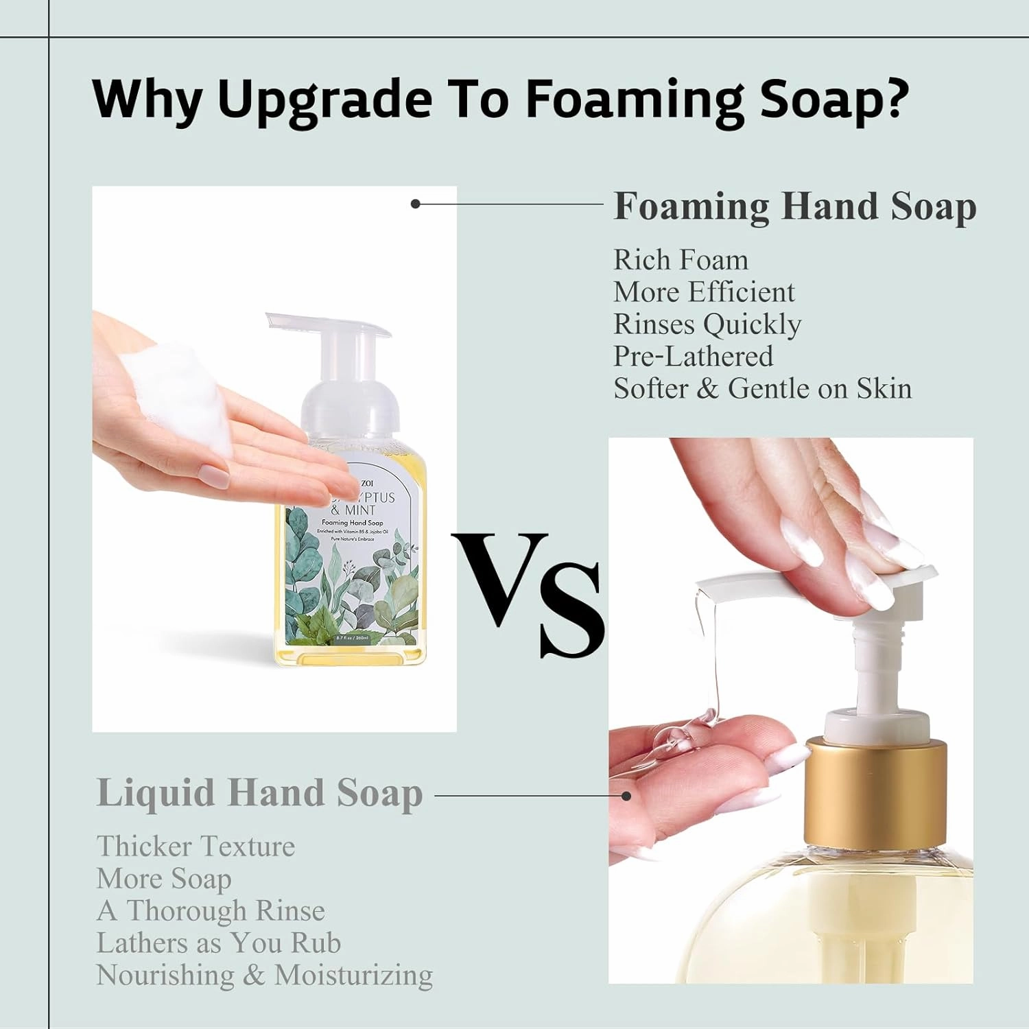 Eucalyptus & Mint Scented Foaming Hand Soap Refill Gift Set - 3 Pack with Dispenser, Non-Toxic and Biodegradable Formula, Moisturizing Essential Oils for Sensitive Skin (33.8 Fl Oz x 3)
