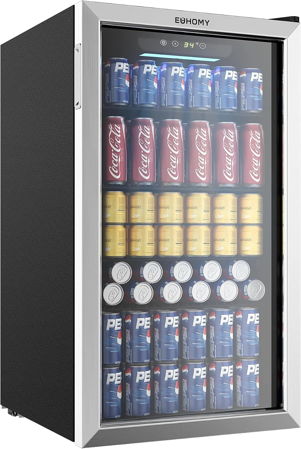 EUHOMY Beverage Refrigerator Cooler, 130 Can Mini Fridge with Glass Door for Soda Beer or Wine, Beverage Cooler for Home, Office, Bar with Adjustable Removable Shelves, Silver