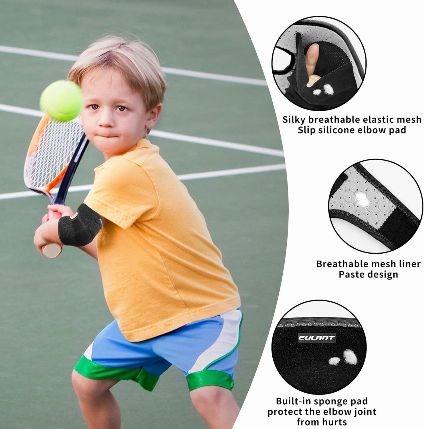 Eulant Adjustable Soft Elbow and Knee Pads for Kids, Child Protective Pad Sets for Bicycle, Roller Skating, Basketball, Football, Volleyball, Dancing, Kneeling