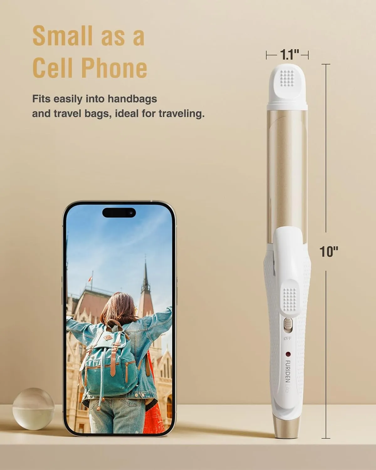 Europe Travel Curling Iron Mini: Dual Voltage Curling Iron for Traveling - Mini Travel Curling Irons 1 Inch with US Plug,Gold 450℉