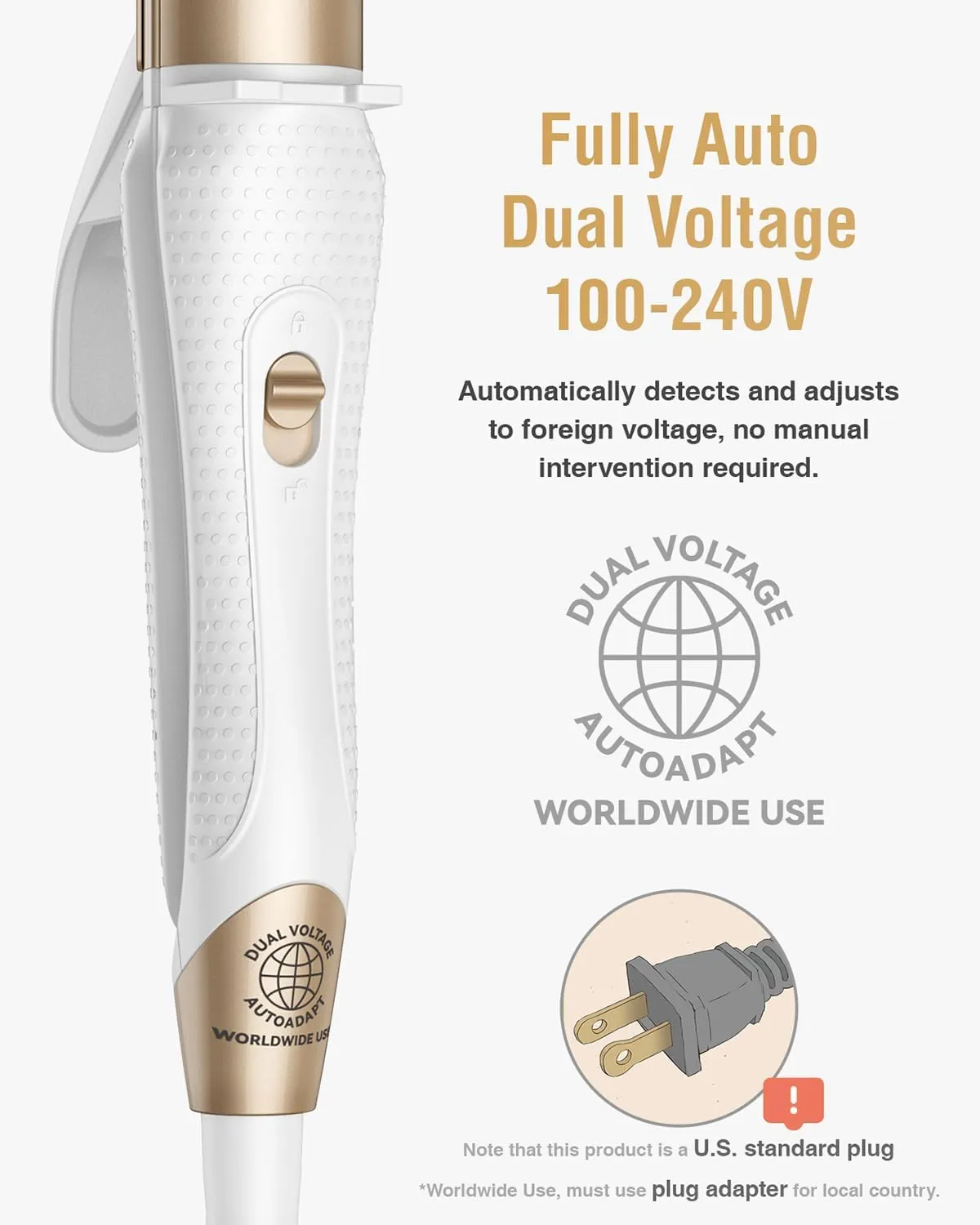 Europe Travel Curling Iron Mini: Dual Voltage Curling Iron for Traveling - Mini Travel Curling Irons 1 Inch with US Plug,Gold 450℉