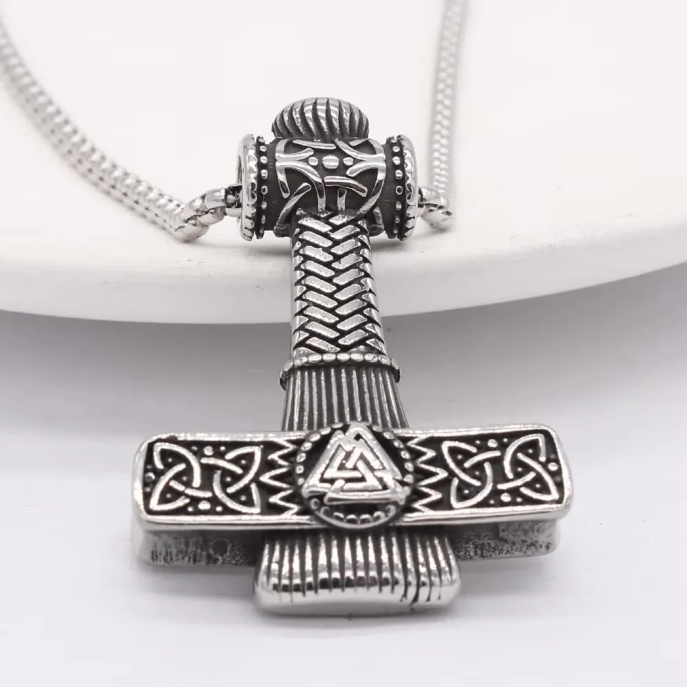 European and American Personality Vintage Viking Raytheon Hammer Men's Stainless Steel Pendant Necklace Chain