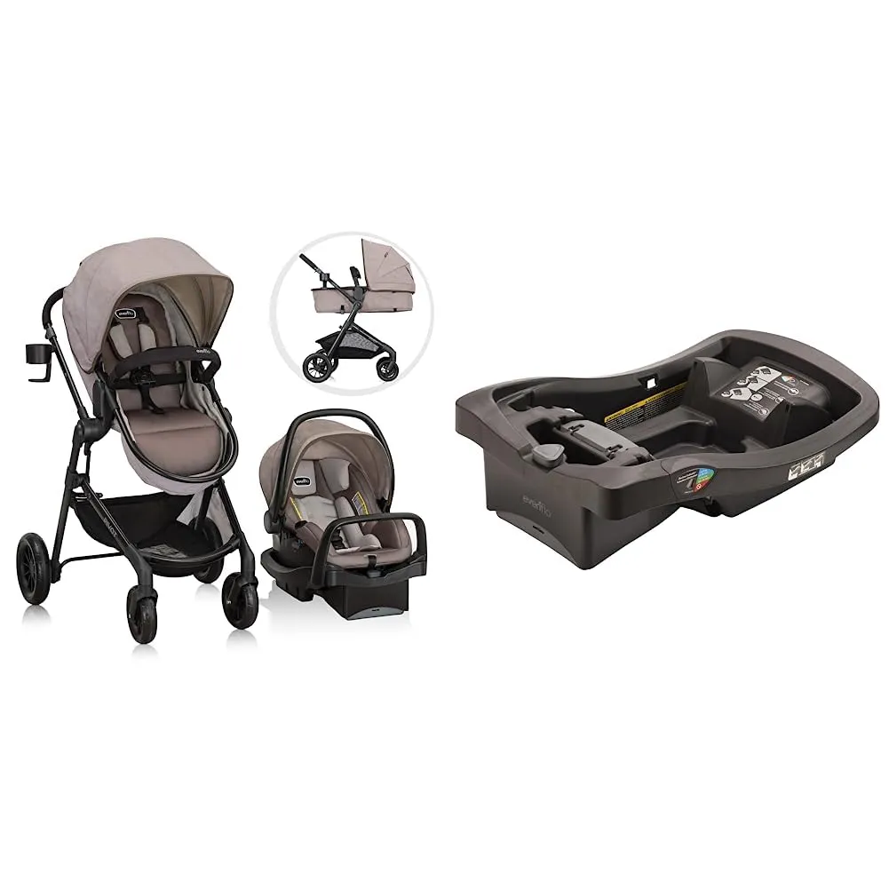Evenflo Pivot Modular Travel System with LiteMax Infant Car Seat, Desert Tan, LiteMax Infant Car Seat Base, Easy to Install, Versatile and Convenient, Black