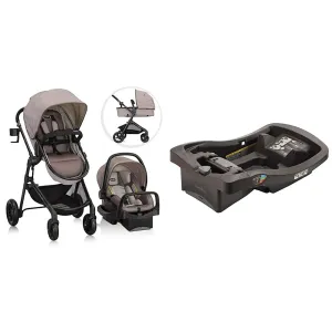 Evenflo Pivot Modular Travel System with LiteMax Infant Car Seat, Desert Tan, LiteMax Infant Car Seat Base, Easy to Install, Versatile and Convenient, Black