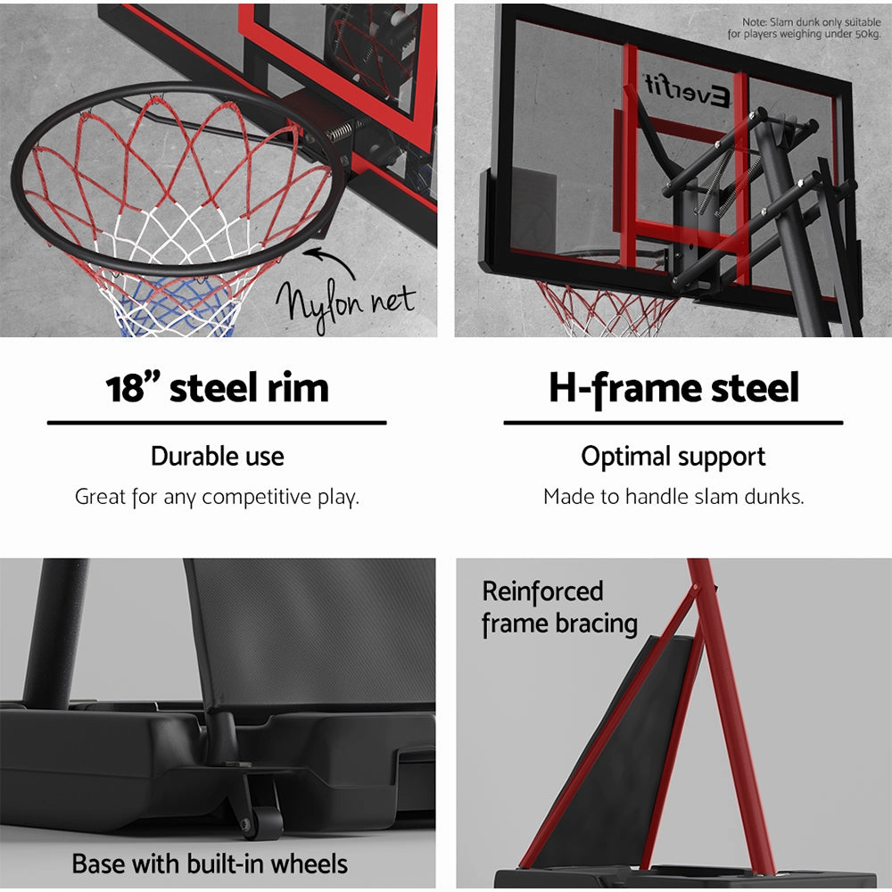 Everfit 3.05M Basketball Hoop Stand System Adjustable Height Portable Red Pro