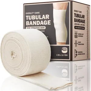 EVERLIT Organic Cotton Blend Elasticated Tubular Support Bandage | Latex-Free Stockinette Light to Moderate Compression for Arm, Knees, Legs | Tissue Support for Sensitive Skin | 4" x 11 yd