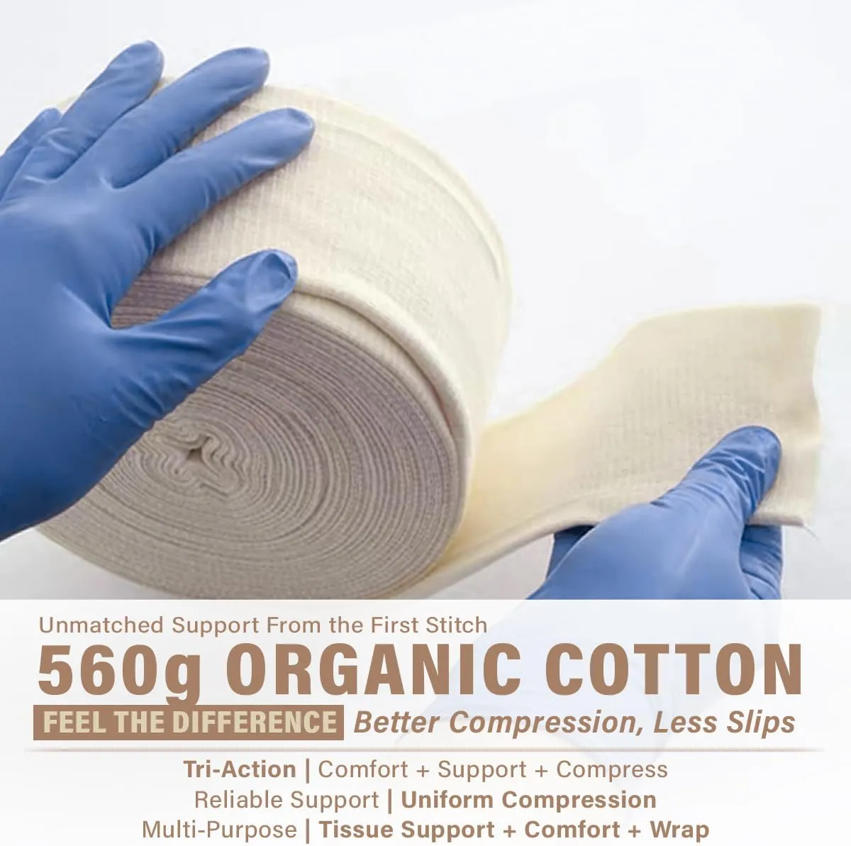 EVERLIT Organic Cotton Blend Elasticated Tubular Support Bandage | Latex-Free Stockinette Light to Moderate Compression for Arm, Knees, Legs | Tissue Support for Sensitive Skin | 4" x 11 yd