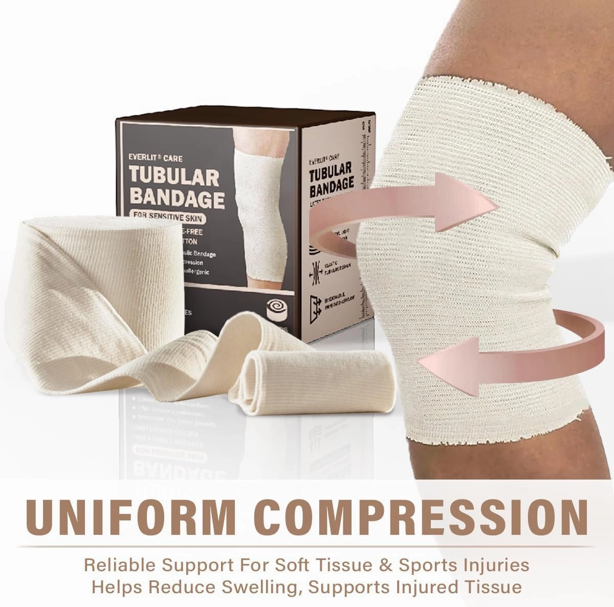 EVERLIT 560D Cotton Blend Elasticated Tubular Support Bandage | Latex-Free, Extra-Thick Breathable Stockinette for Arm, Knees, Legs | Moderate to High Compression for Sensitive Skin | 4" x 11 yd