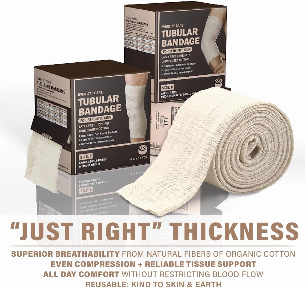 EVERLIT 560D Cotton Blend Elasticated Tubular Support Bandage | Latex-Free, Extra-Thick Breathable Stockinette for Arm, Knees, Legs | Moderate to High Compression for Sensitive Skin | 4" x 11 yd