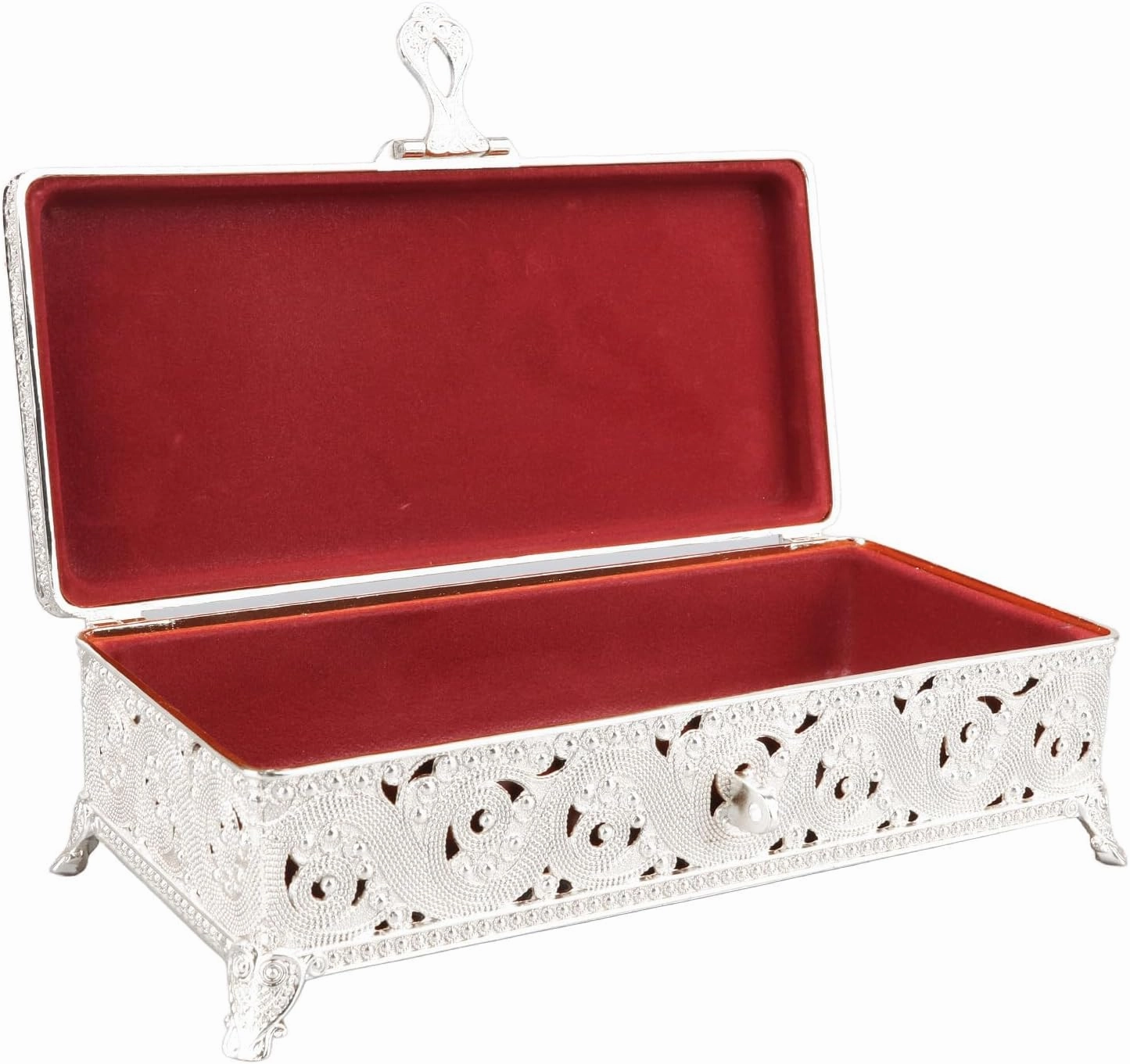 EVGATSAUTO Vintage Jewelry Box, Rectangle Trinket Box for Girl Women, Vintage Patterns, Soft Velvet Lining, Spacious Design, Great Present Choice, Metal Jewelry with Alloy (Silver)