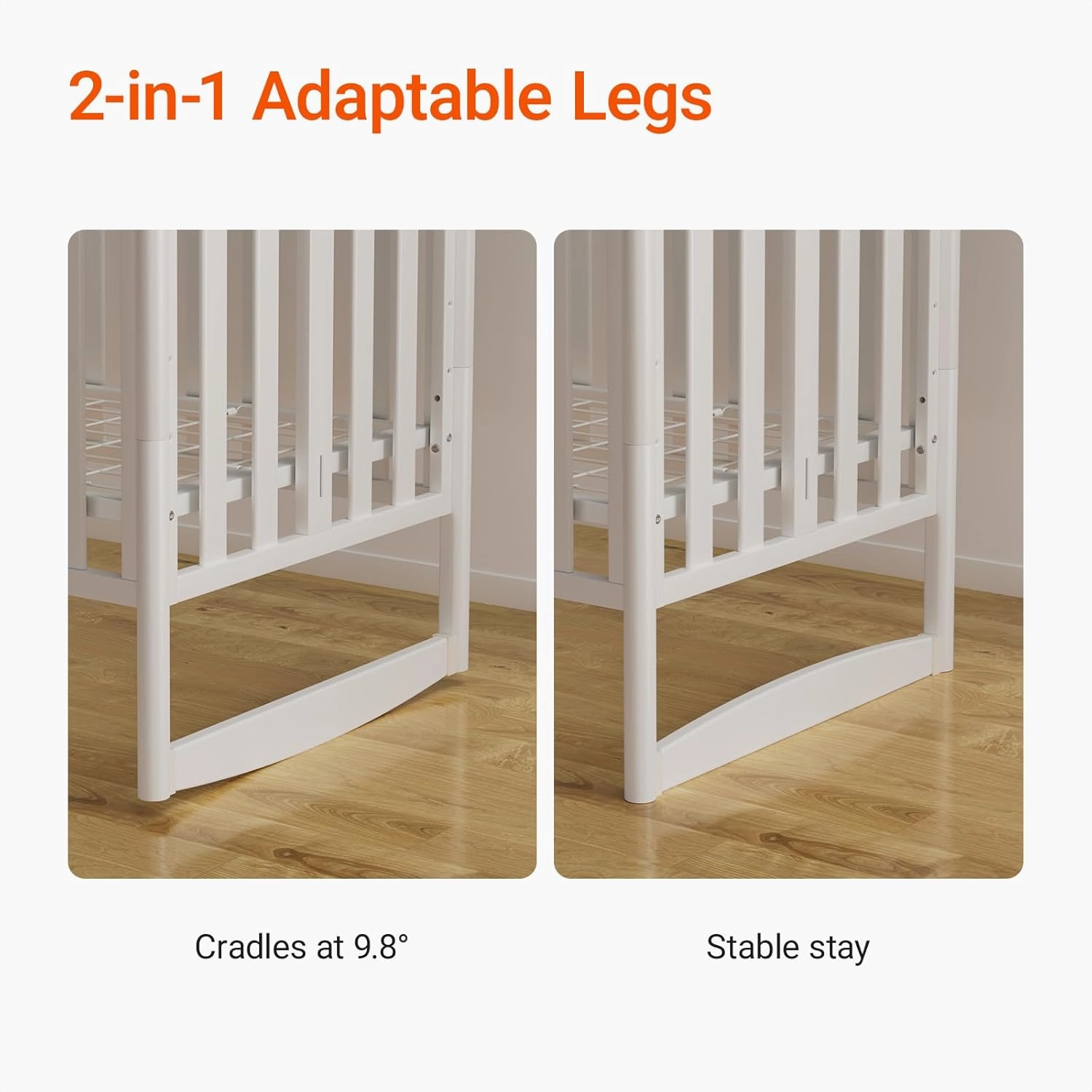 EvoNook 6-in-1 Convertible Mini Crib - Easy Assembly, Portable Folding Baby Mini Crib with Wheels, 100% New Zealand Pinewood, 4 Adjustable Mattress Heights, White with Wheel