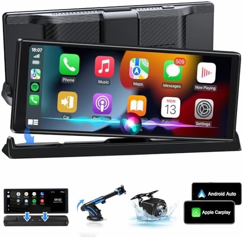 Exclusive Bracket Portable Carplay Screen for Car Stereo 10.26 inch Wireless Apple Carplay & Android Auto with Backup Camera, Bluetooth, GPS Navigation, Siri, FM, AUX, Mirror Link for All Vehicles