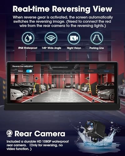 Exclusive Bracket Portable Carplay Screen for Car Stereo 10.26 inch Wireless Apple Carplay & Android Auto with Backup Camera, Bluetooth, GPS Navigation, Siri, FM, AUX, Mirror Link for All Vehicles