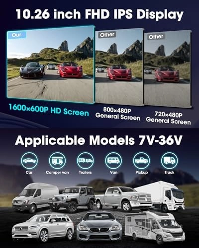 Exclusive Bracket Portable Carplay Screen for Car Stereo 10.26 inch Wireless Apple Carplay & Android Auto with Backup Camera, Bluetooth, GPS Navigation, Siri, FM, AUX, Mirror Link for All Vehicles