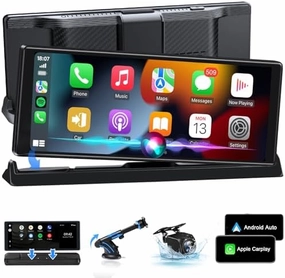 Exclusive Bracket Portable Carplay Screen for Car Stereo 10.26 inch Wireless Apple Carplay & Android Auto with Backup Camera, Bluetooth, GPS Navigation, Siri, FM, AUX, Mirror Link for All Vehicles