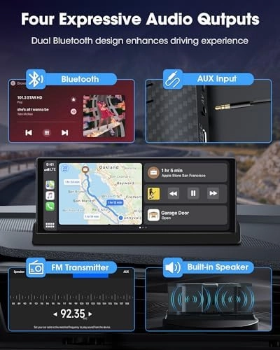 Exclusive Bracket Portable Carplay Screen for Car Stereo 10.26 inch Wireless Apple Carplay & Android Auto with Backup Camera, Bluetooth, GPS Navigation, Siri, FM, AUX, Mirror Link for All Vehicles