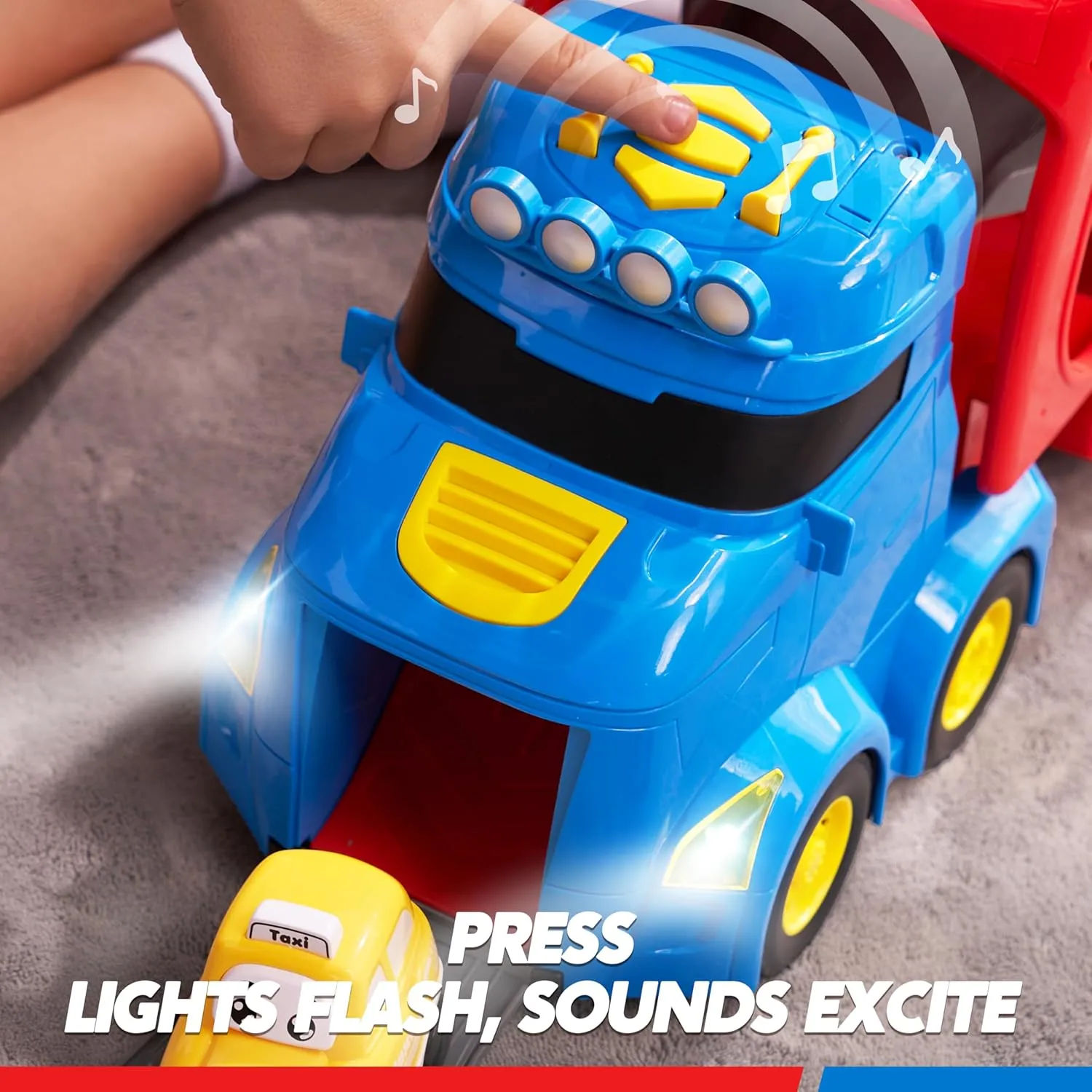 Extra Large Toy Cars for Toddlers, 3-Layer City Trucks for 2 3 4 Year Old Kids, 7-in-1 Big Transport Vehicle Carrier Truck with Siren & Lights and 6 Toy Cars, Birthday Gifts for Boys Girls