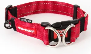 EzyDog Double Up Dog Collar – Double D-Rings for Superior Strength, Safety, and Comfort – Nylon Dog Collar with Reflective Trim and ID Attachment Point (Small, Red)