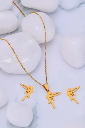 Fairy Pendant Necklace & Earrings Set for Girls & Women