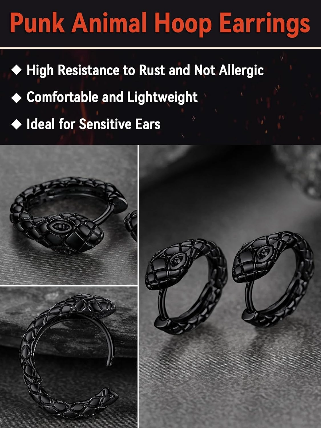 FaithHeart Viking Animals Huggie Hoop Earrings for Men, Gothic Dragon/Snake/Dinosaur/Wolf Earrings Stainless Steel Hypoallergenic Lightweight Stud Earrings Mens Punk Rock Jewelry Gift