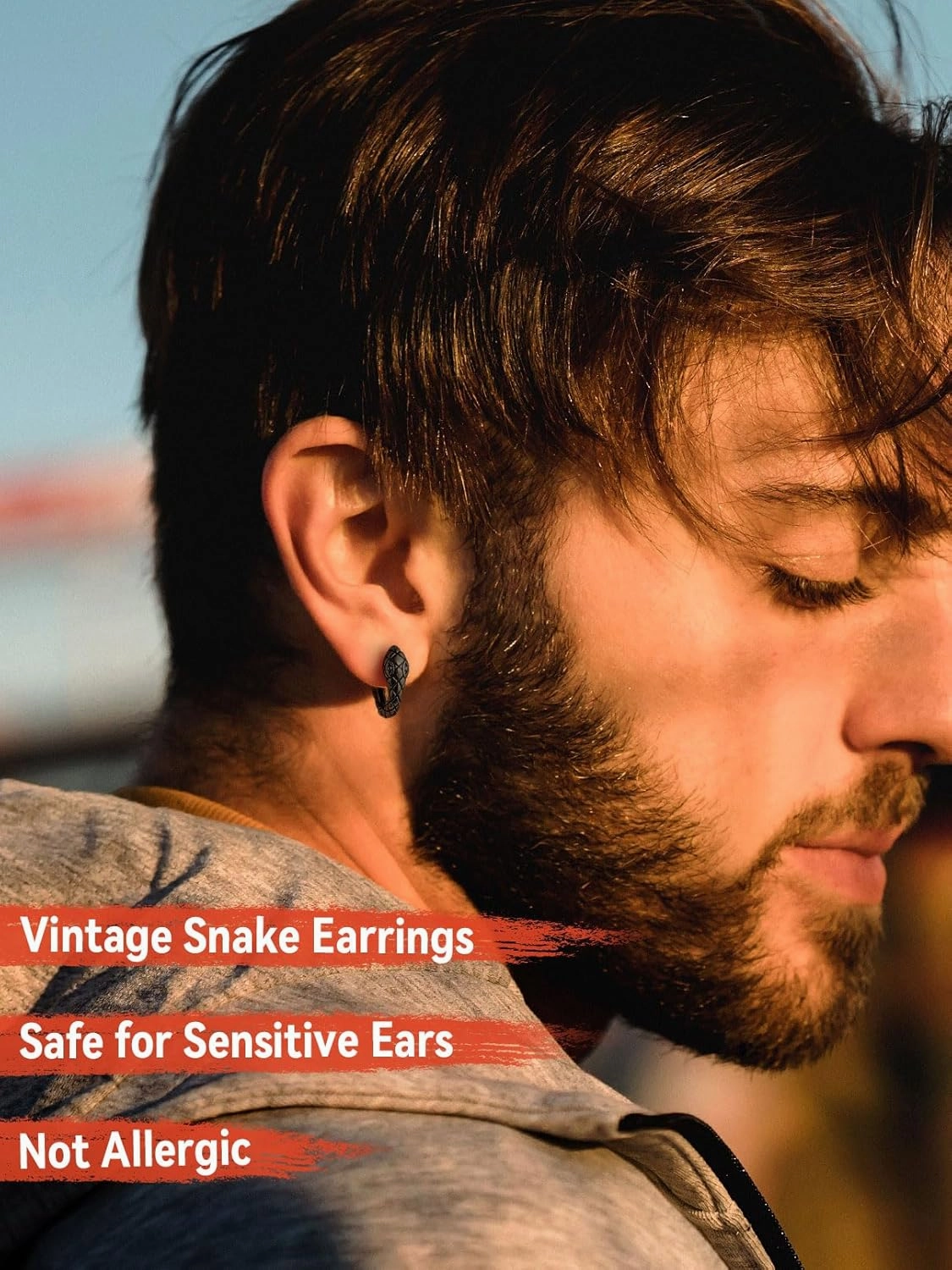 FaithHeart Viking Animals Huggie Hoop Earrings for Men, Gothic Dragon/Snake/Dinosaur/Wolf Earrings Stainless Steel Hypoallergenic Lightweight Stud Earrings Mens Punk Rock Jewelry Gift
