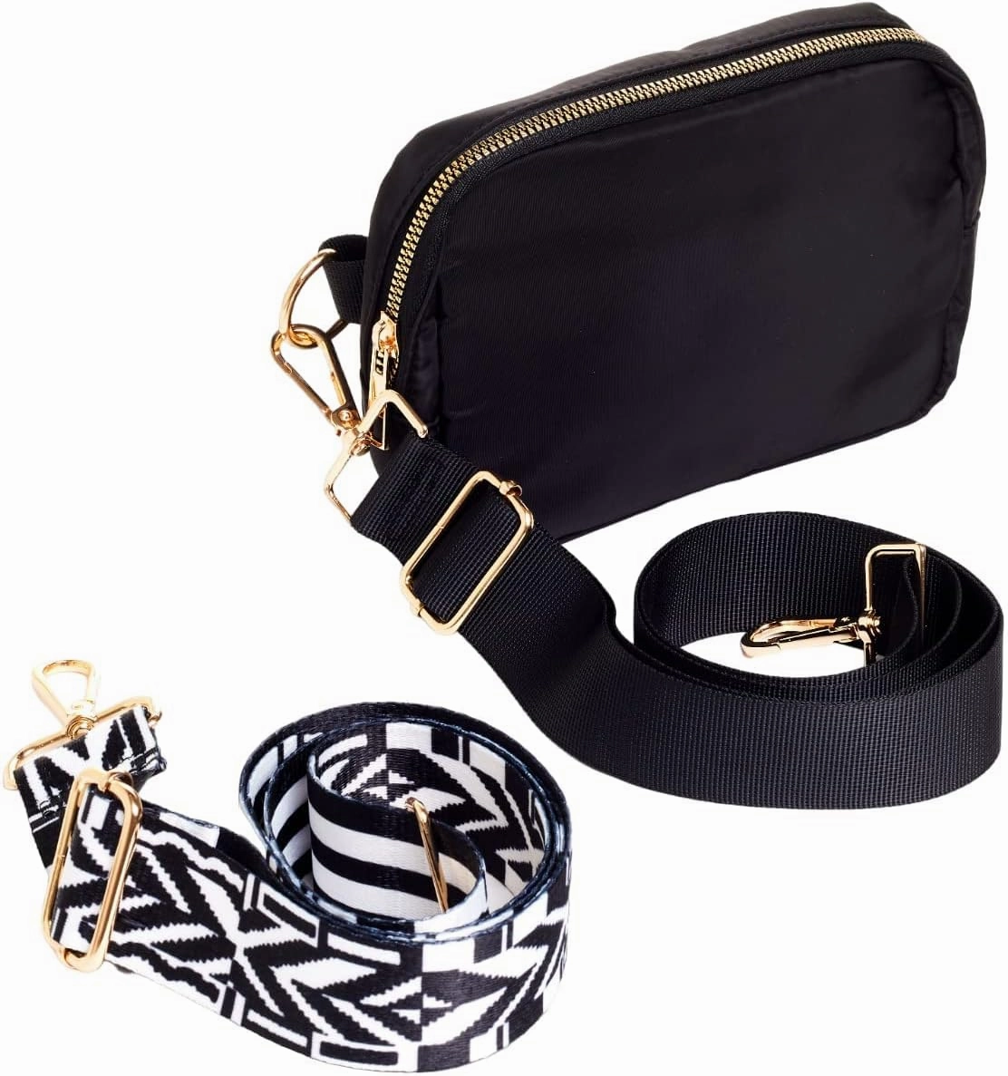 Fanny Pack for Women & Men with Premium Extra Belt and Adjustable feature for Hiking, Running, Travel, Cycling and Casual (Black & White)