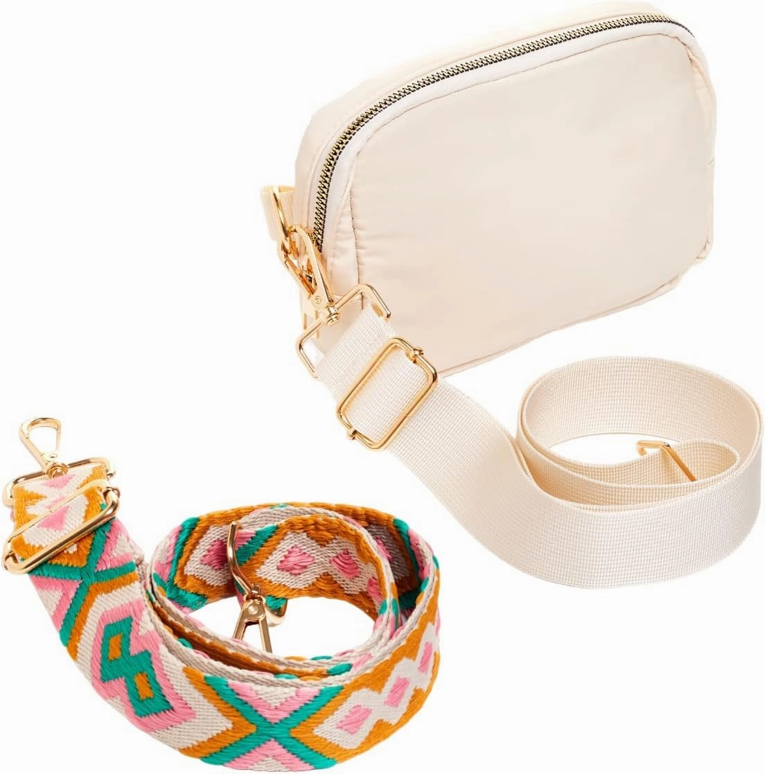 Fanny Pack for Women & Men with Premium Extra Belt and Adjustable feature for Hiking, Running, Travel, Cycling and Casual (Ivory Pink Teal)