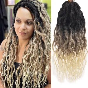 Faux Locs Crochet Hair 18 Inch Soft Locs 7Packs Boho Goddess Locs Crochet Hair with Curly Ends Pre-looped Crochet Locs for Black Women Dreadlock Synthetic Crochet Braids (1B/27/613, 18Inch(Pack of 7))