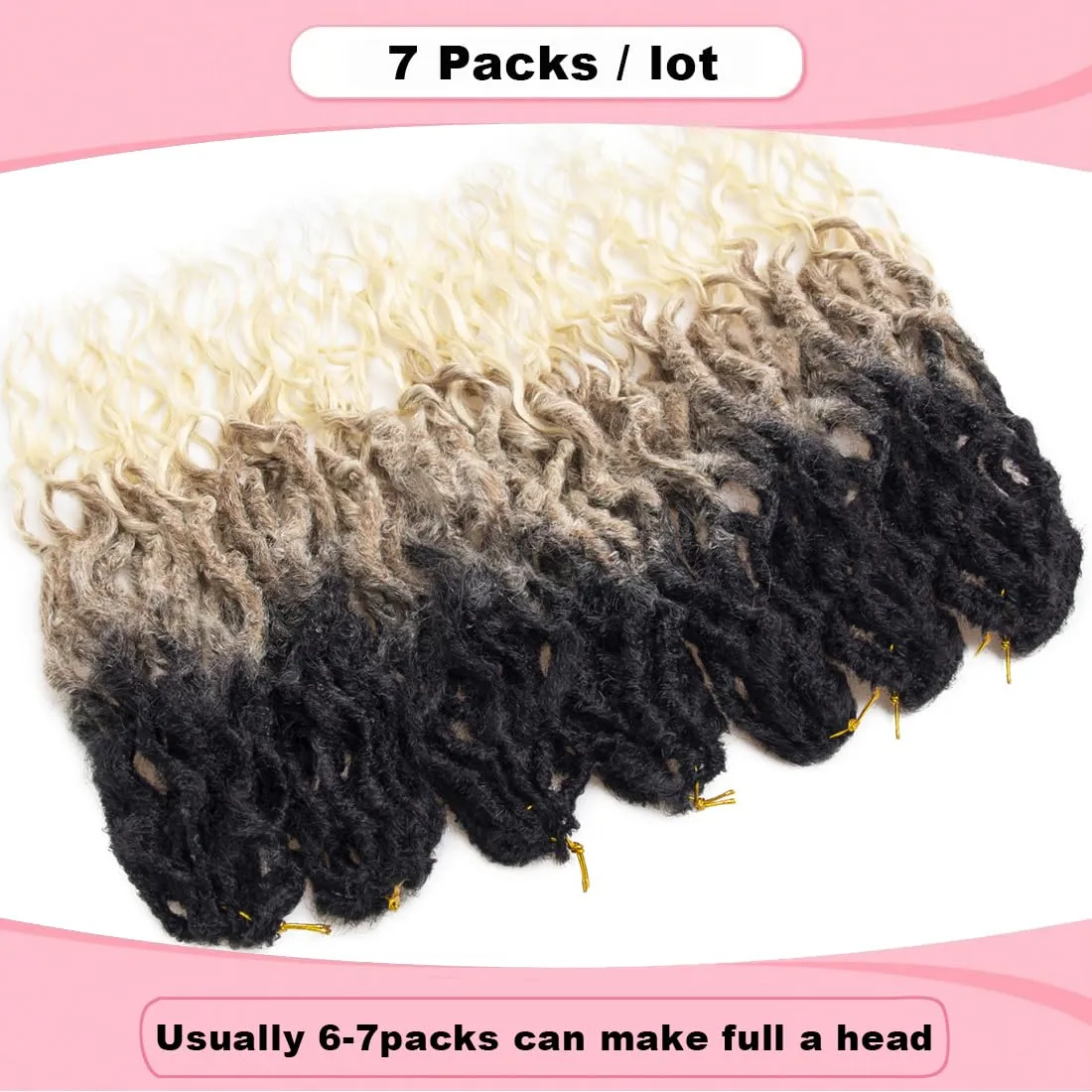 Faux Locs Crochet Hair 18 Inch Soft Locs 7Packs Boho Goddess Locs Crochet Hair with Curly Ends Pre-looped Crochet Locs for Black Women Dreadlock Synthetic Crochet Braids (1B/27/613, 18Inch(Pack of 7))