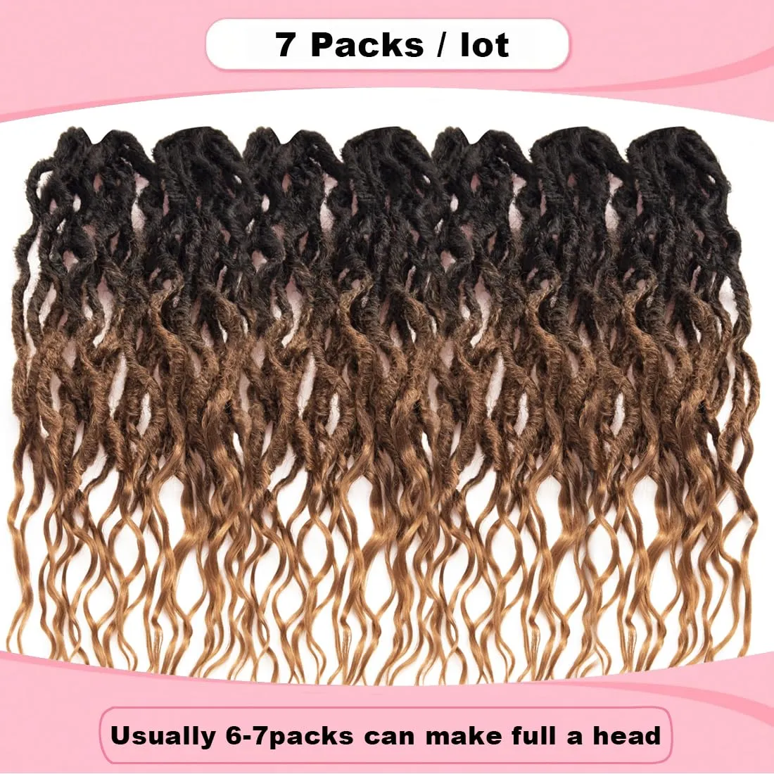 Faux Locs Crochet Hair 18 Inch Soft Locs 7Packs Boho Goddess Locs Crochet Hair with Curly Ends Pre-looped Crochet Locs for Black Women Dreadlock Synthetic Crochet Braids (1B/30, 18Inch(Pack of 7))