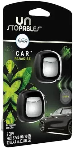Febreze Vent Clip Car Air Freshener, Odor Eliminator, Unstopables Paradise Scent, 2 CLIPS