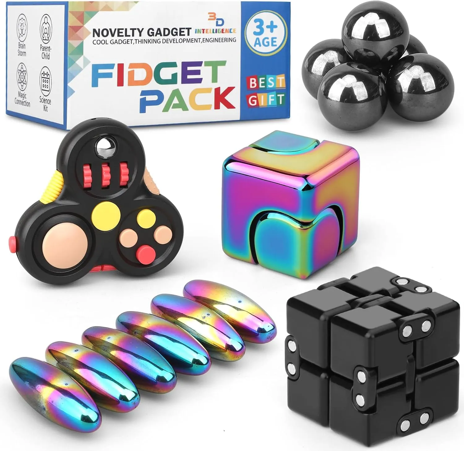 Fidget Toy Pack Fidget Spinner Pad Controller Infinity Cube Magnetic Rock Ball, Metal Finger Hand Spinners Sensory Toy Cool Gadget Reduce Stress Anxiety, Birthday Gift Party Favor